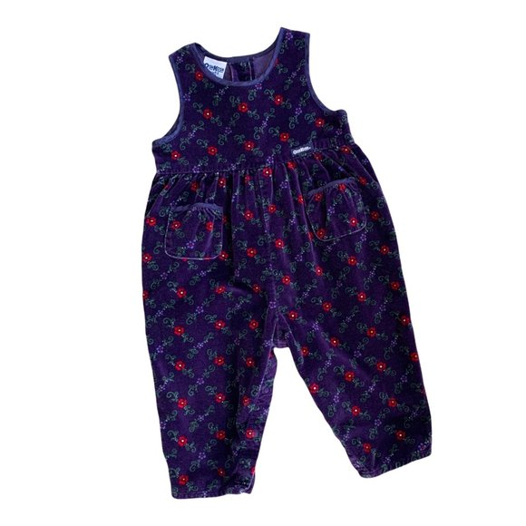 Vintage Oshkosh B' Gosh Floral Velvet Navy Romper - Picture 1 of 4